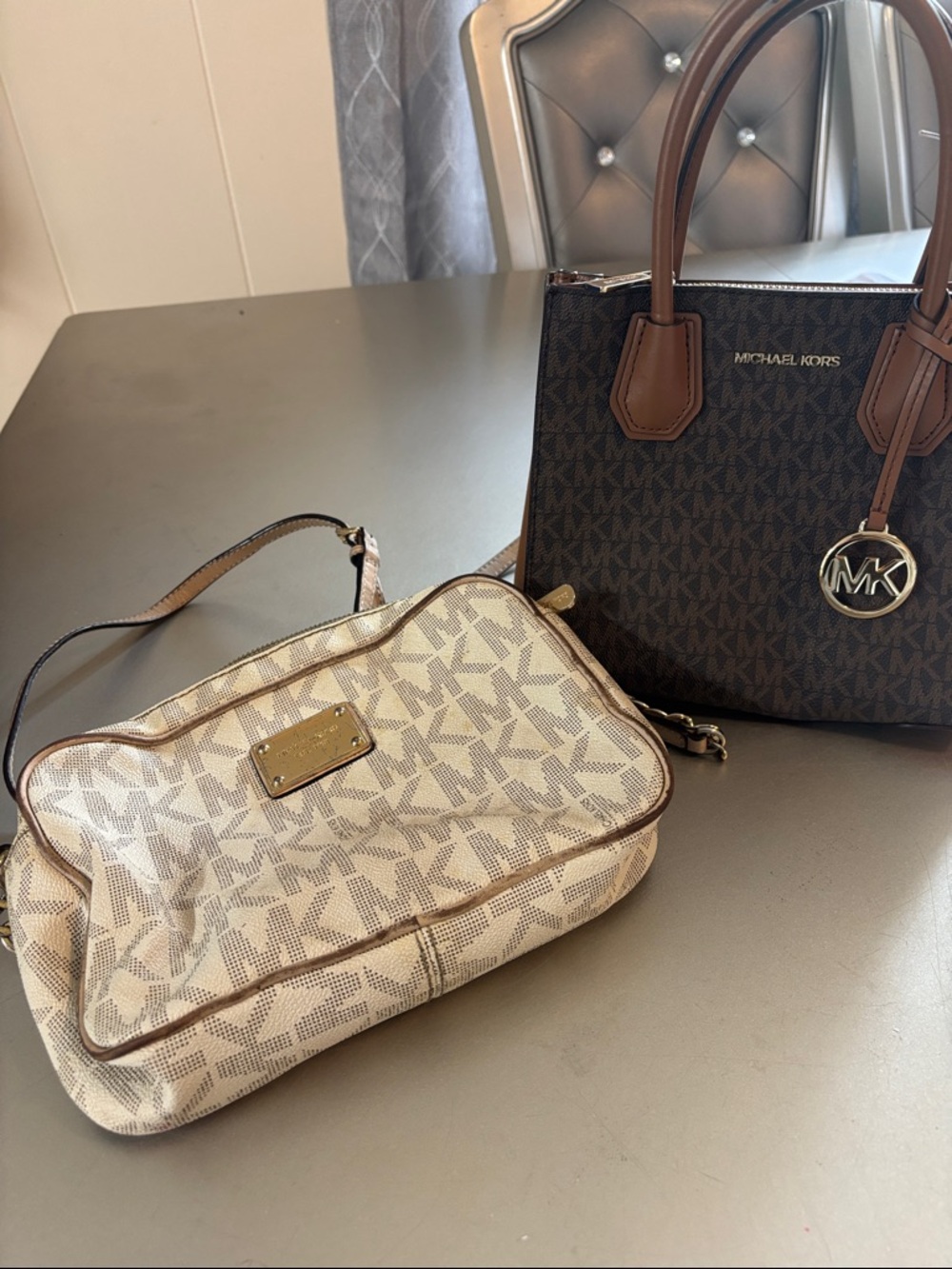Michael Kors Beige and Brown Monogram Double Crossbody Set